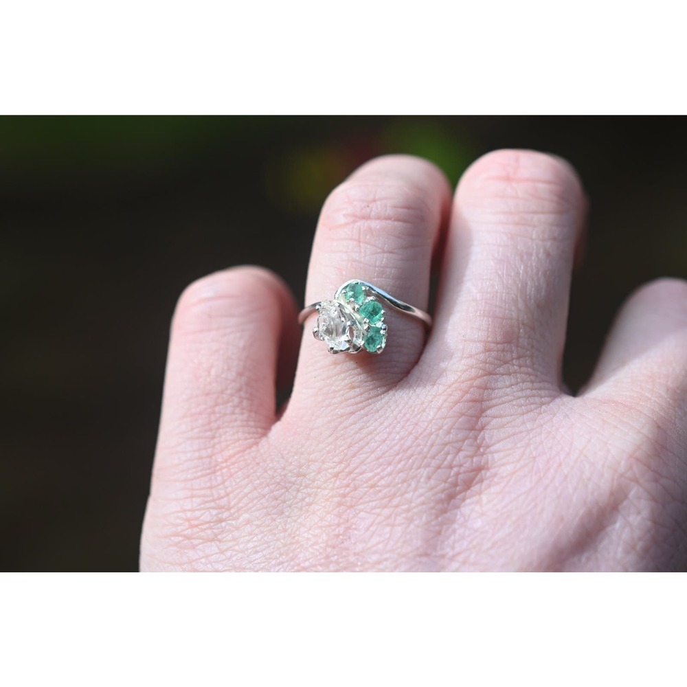 Natural Emerald Ring Raw Alternative Diamond Engagement Ring Rough Emerald